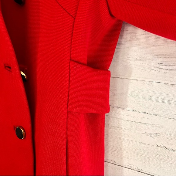 RARE!! VTG 1960s Red Wool Princess Coat S-M Double Breasted Persian Lamb Trim - Picture 9 of 16